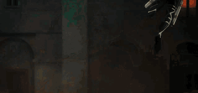 a drawing of a person holding a sword in a dark room with smoke coming out of it
