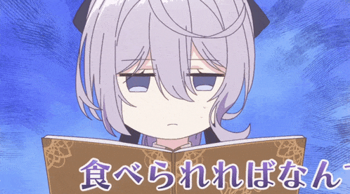 a cartoon girl is reading a book in chinese