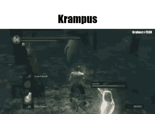 a screenshot of a video game with the word krampus on the bottom