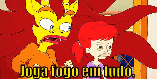 a cartoon of a girl and a monster with the words joga fogo em tudo on the bottom