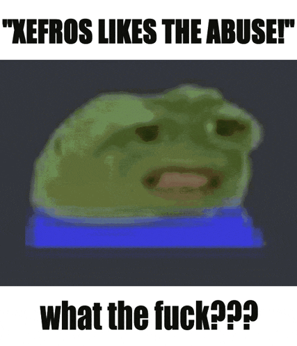 a picture of a frog with the words " xefros likes the abuse " on it