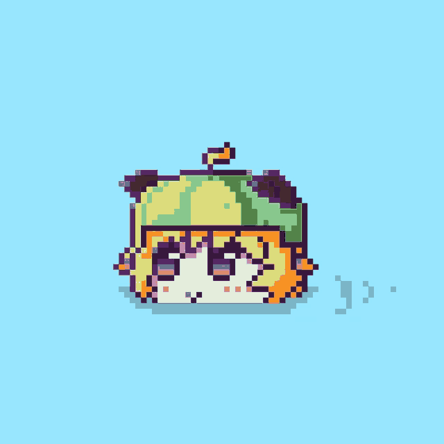 a pixel art of a girl with a green hat