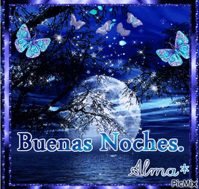 a picture with butterflies and the words buenas noches alma on it