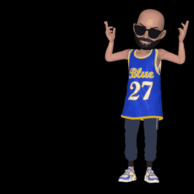 a man with a beard wearing a blue jersey with the number 27 on it