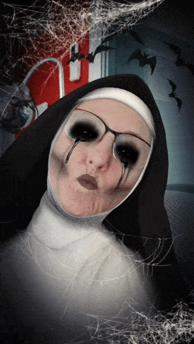 a nun with tears running down her face