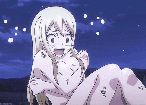 a naked anime girl with a tattoo on her arm is shown