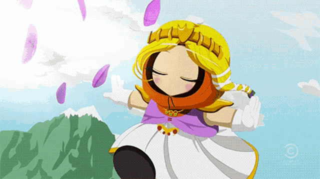 a cartoon character is wearing a purple dress and a crown
