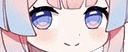 a close up of a pink haired anime girl with blue eyes .