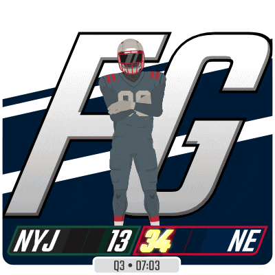 a football player is standing in front of a nyj 13 34 ne scoreboard