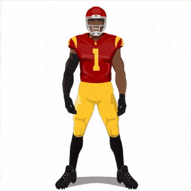 a football player with the number 1 on his red jersey