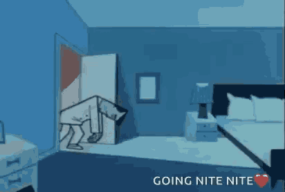 a cartoon of a room with the words going nite nite written on the bottom