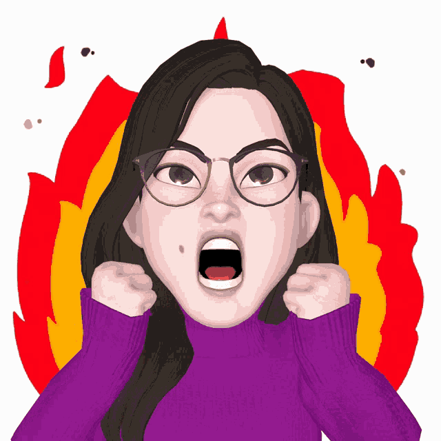 a woman with glasses and a purple sweater is angry