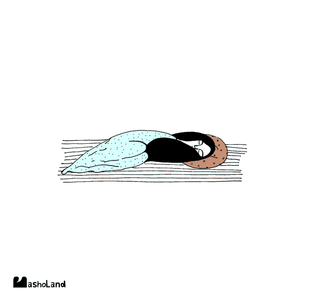 a drawing of a woman sleeping with the letter n on her face