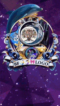 a purple background with a dolphin and a logo that says bf logo