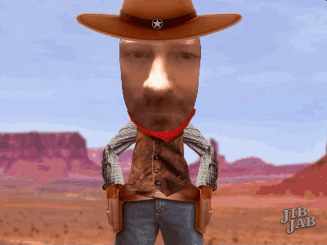 a cartoon of a man in a cowboy hat with a star on the hat