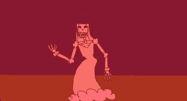 a cartoon of a skeleton princess wearing a pink dress and crown .