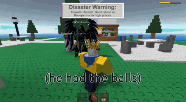 a person in a video game with a disaster warning