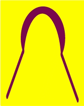 a purple u on a yellow background with two sticks