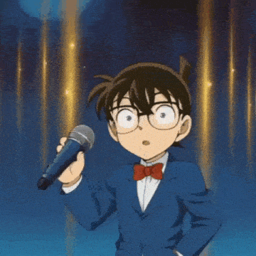 a cartoon character is holding a microphone in front of an exclamation mark