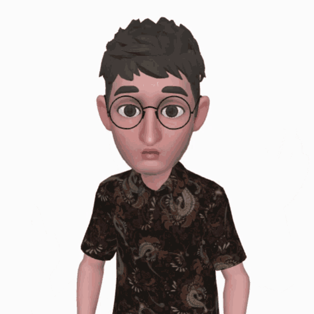 a cartoon character wearing glasses and a paisley shirt looks surprised