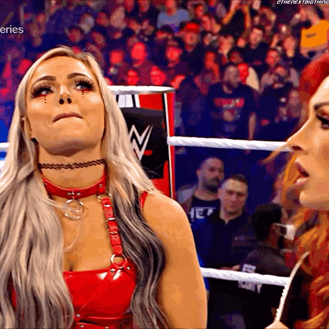 two women are in a wrestling ring with the word series on the bottom