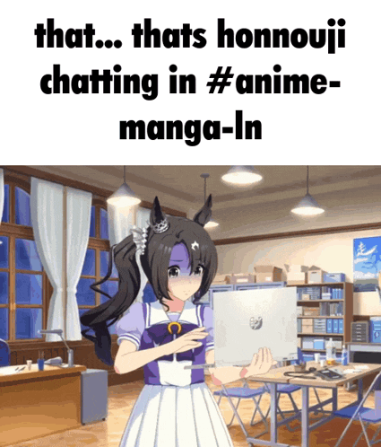 a picture of a girl holding a laptop that says that thats honnouji chatting in #anime manga-in