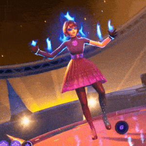 a girl in a purple dress is dancing in front of a ball with a number 6 on it