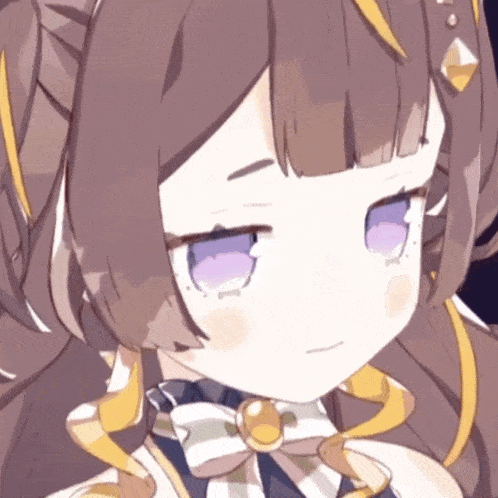 a drawing of a girl with purple eyes and brown hair