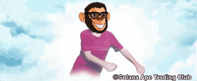 a cartoon of a man with glasses and a monkey head with the words solana ape trading club on the bottom