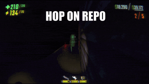 a screenshot of a video game with the words hop on repo