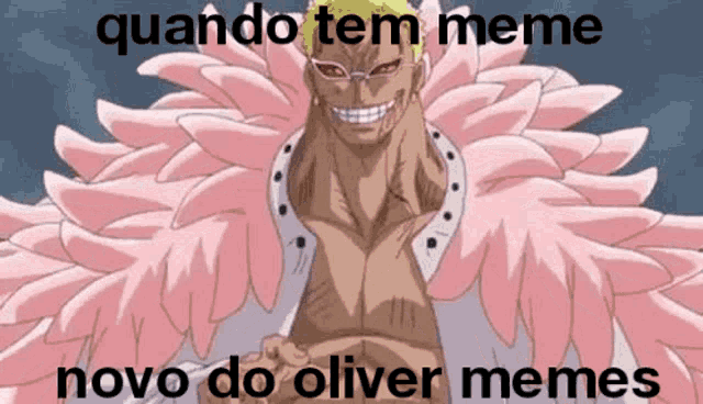 a man in a pink feathered coat is standing in front of a meme .