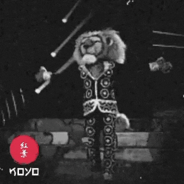 a black and white image with a red circle that says koyo on it