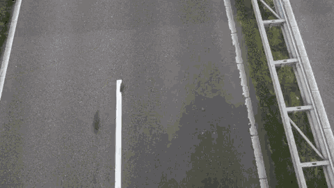 an aerial view of a roller coaster going down a road