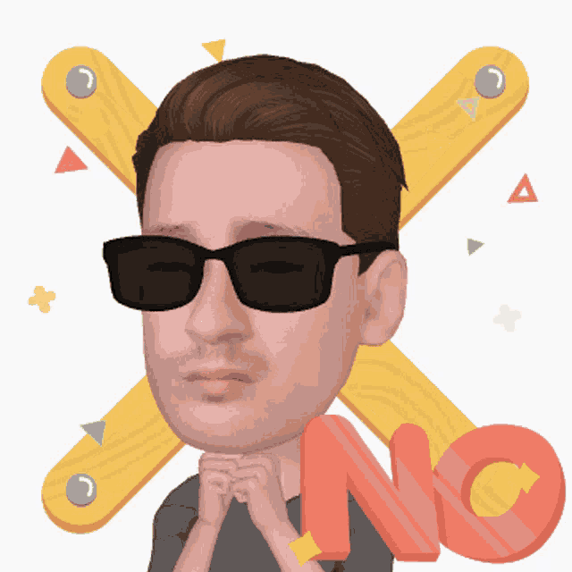 a man wearing sunglasses and a no sign