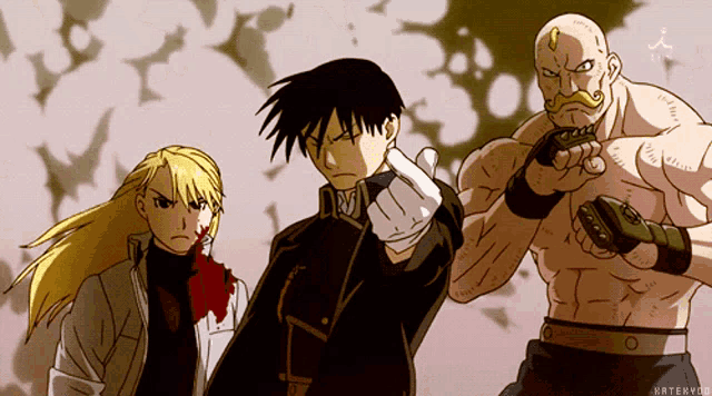 a group of anime characters are standing next to each other and the bottom right corner of the image says kateryou