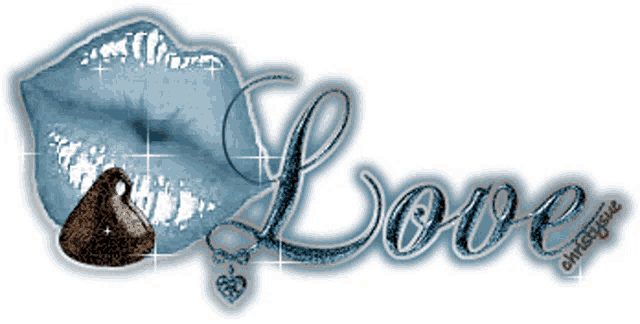 a blue lip with a kiss and the word love