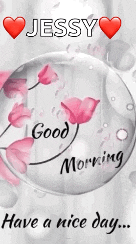 a good morning card with pink flowers in a bubble