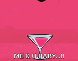 a brown teddy bear is sitting in a martini glass with the words yes me & u baby written below it