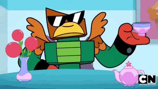 a cartoon character from cn is holding a cup