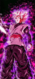 a purple and pink cartoon character is standing in front of a dark background .