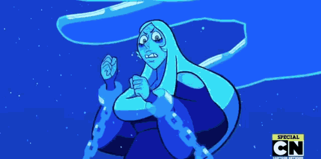 a cartoon character from cn is chained to a blue iceberg