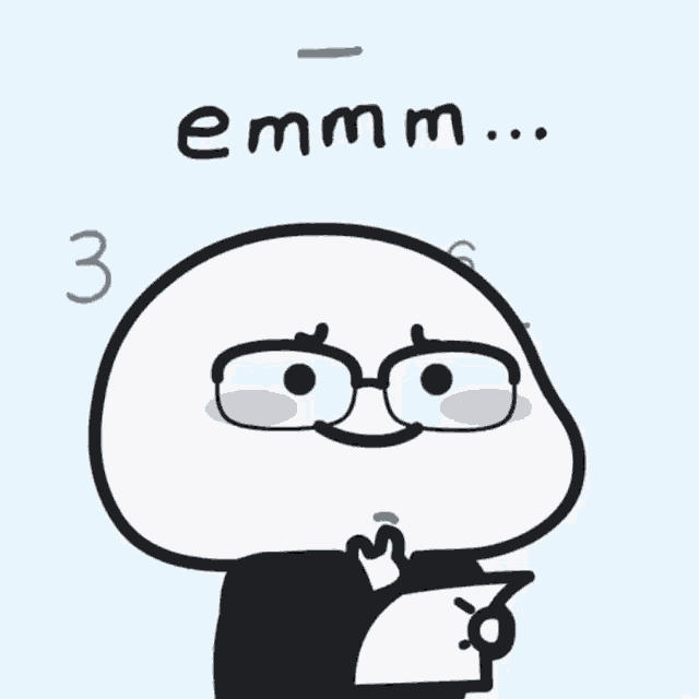 a cartoon character is holding a piece of paper and the word emmm is written above him