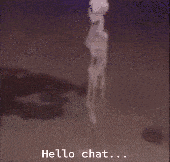 a blurred image of a skeleton with the words `` hello chat '' written on it .