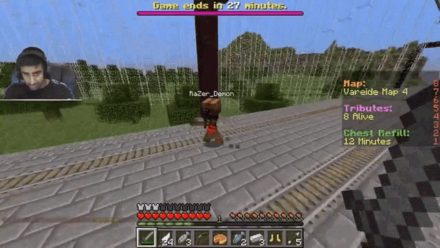 a screenshot of a minecraft game shows that the game ends in 27 minutes