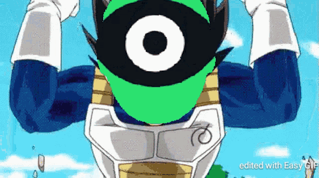 a cartoon character with a green eye and a black mask is being edited with easy gif .