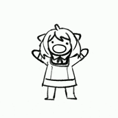 a black and white drawing of a girl in a dress standing with her arms outstretched .
