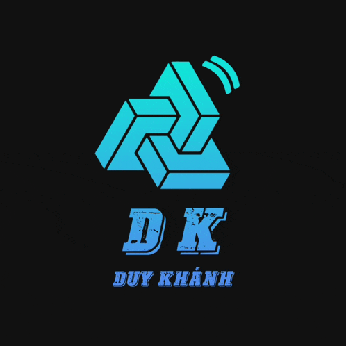 a logo for dk duy khanh with a blue triangle on a black background