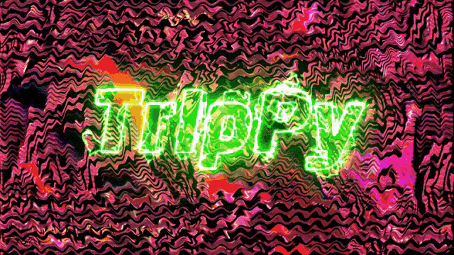 a neon sign that says tripy on a pink and orange background