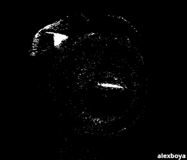 a black and white drawing of a man 's face with the name alexboya on the bottom