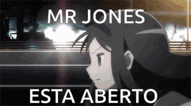 a cartoon character with the words mr jones esta aberto below her